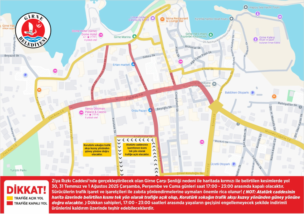 Girne Çarşı Şenliği nedeniyle bazı yollar geçici süreyle trafiğe kapatılacak – BRTK